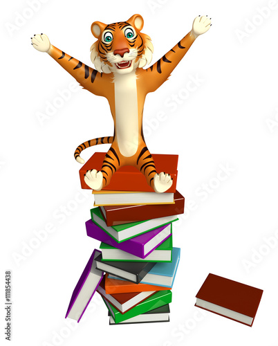 Fototapeta Naklejka Na Ścianę i Meble -  fun Tiger cartoon character with book