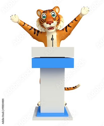 Fototapeta Naklejka Na Ścianę i Meble -  cute Tiger cartoon character with speech stage