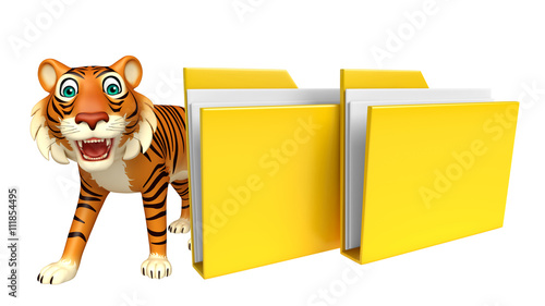 Fototapeta Naklejka Na Ścianę i Meble -  Tiger cartoon character with folder