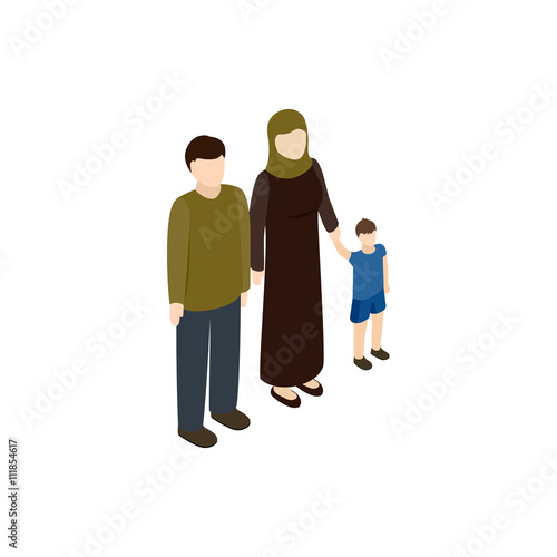 Refugee family icon, isometric 3d style