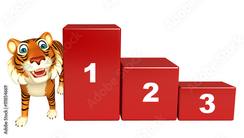 Fototapeta Naklejka Na Ścianę i Meble -  cute Tiger cartoon character with 123 level sign
