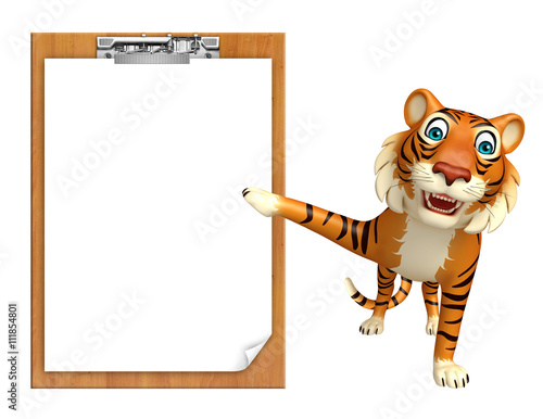 Fototapeta Naklejka Na Ścianę i Meble -  Tiger cartoon character with exam pad