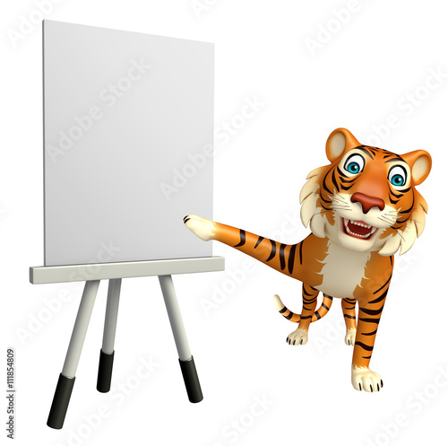 Fototapeta Naklejka Na Ścianę i Meble -  Tiger cartoon character with easel board