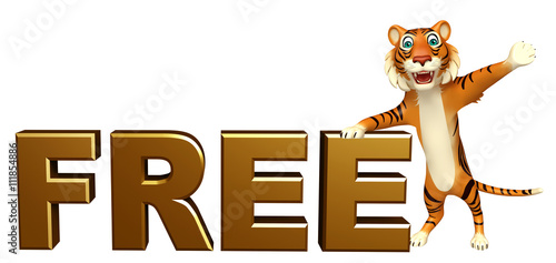 Fototapeta Naklejka Na Ścianę i Meble -  cute Tiger cartoon character with free sign
