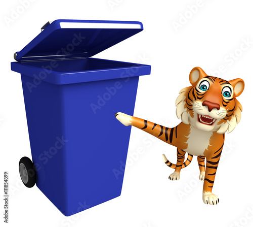 Fototapeta Naklejka Na Ścianę i Meble -  Tiger cartoon character with dustbin