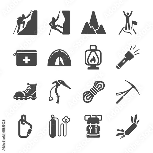 Hiking icons set