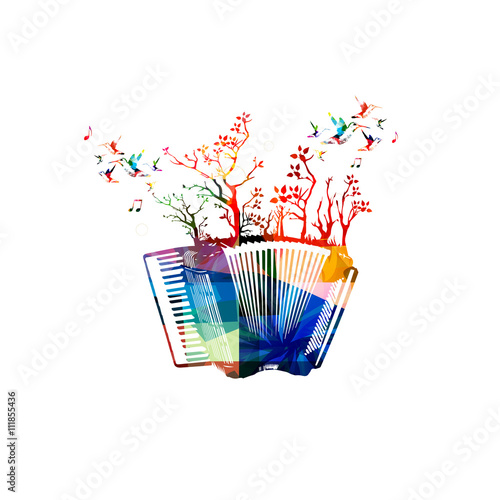 Colorful accordion with trees