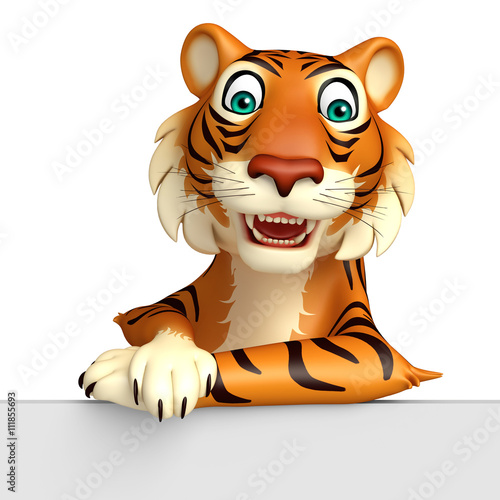 Fototapeta Naklejka Na Ścianę i Meble -  fun Tiger cartoon character with board
