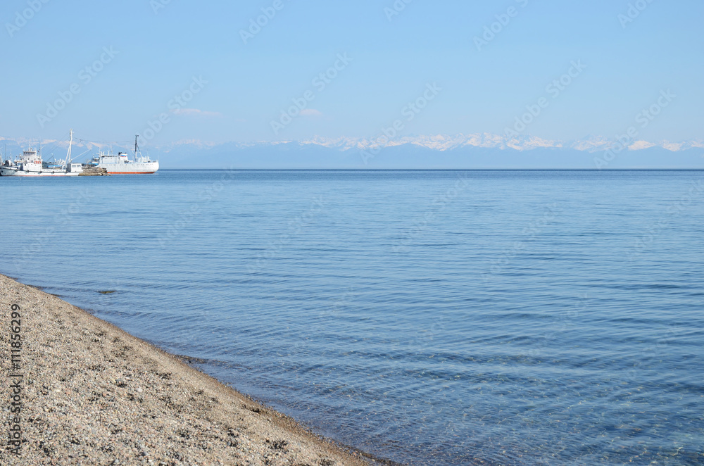 Beach in Listvyanka village, Lake Baikal in spring