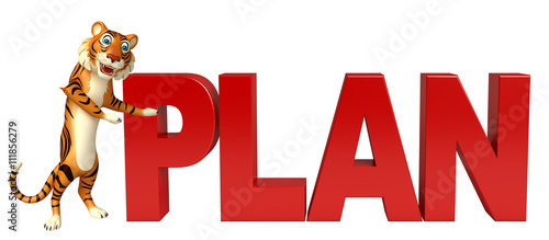 Fototapeta Naklejka Na Ścianę i Meble -  Tiger cartoon character with plan sign