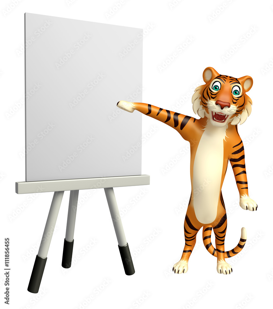 Obraz premium Tiger cartoon character with easel board