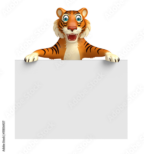 Fototapeta Naklejka Na Ścianę i Meble -  fun Tiger cartoon character with board