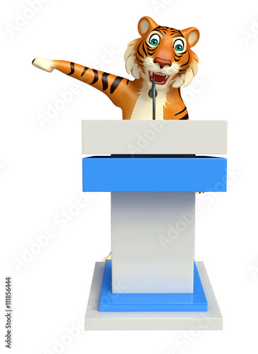 Fototapeta Naklejka Na Ścianę i Meble -  cute Tiger cartoon character with speech stage