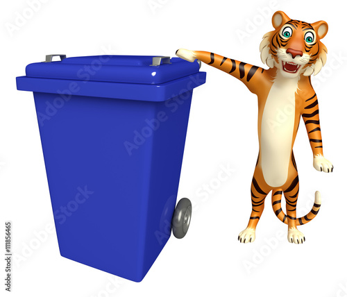 Fototapeta Naklejka Na Ścianę i Meble -  Tiger cartoon character with dustbin
