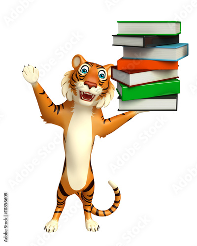 Fototapeta Naklejka Na Ścianę i Meble -  fun Tiger cartoon character with book