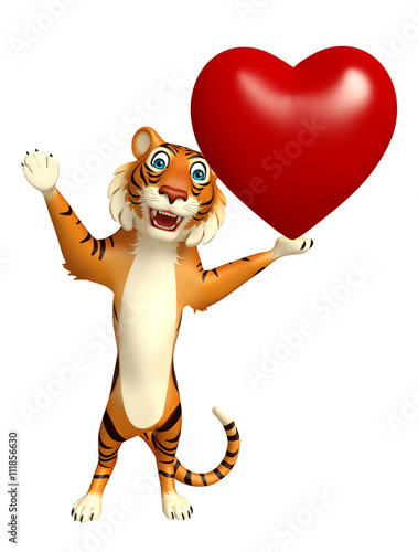 Fototapeta Naklejka Na Ścianę i Meble -  cute Tiger cartoon character with heart