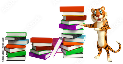 Fototapeta Naklejka Na Ścianę i Meble -  fun Tiger cartoon character with book