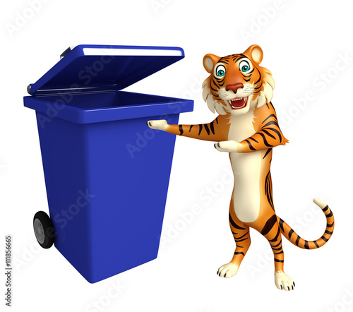 Fototapeta Naklejka Na Ścianę i Meble -  Tiger cartoon character with dustbin