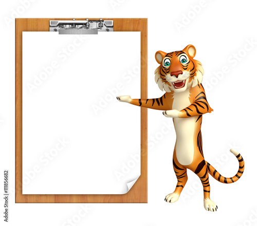 Fototapeta Naklejka Na Ścianę i Meble -  Tiger cartoon character with exam pad