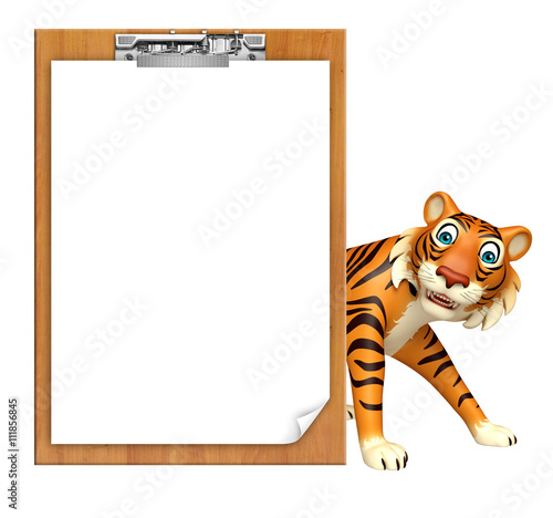 Fototapeta Naklejka Na Ścianę i Meble -  Tiger cartoon character with exam pad