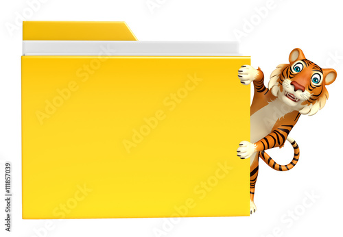 Fototapeta Naklejka Na Ścianę i Meble -  Tiger cartoon character with folder