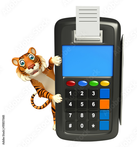 Fototapeta Naklejka Na Ścianę i Meble -  fun Tiger cartoon character with swipe machine