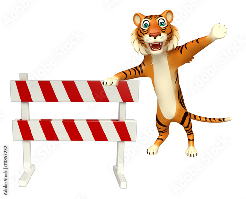 Fototapeta Naklejka Na Ścianę i Meble -  cuteTiger cartoon character with baracade