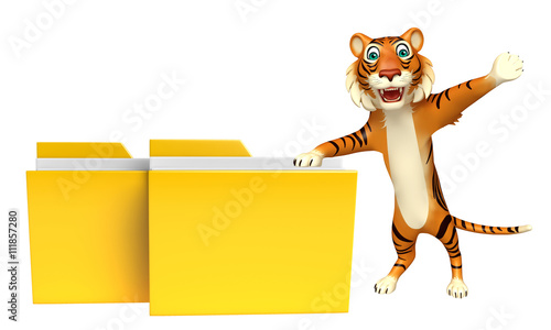 Fototapeta Naklejka Na Ścianę i Meble -  Tiger cartoon character with folder