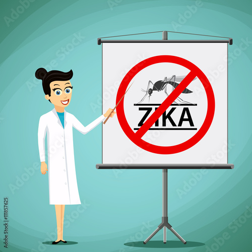 Woman doctor showing on the board prohibition sign with a mosqui
