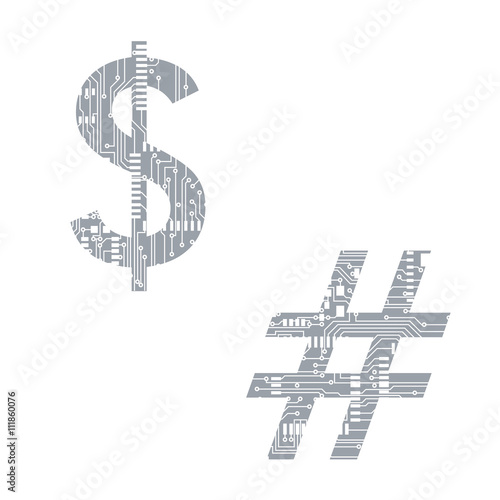 Circuit board symbol dollar number Vector Illustration