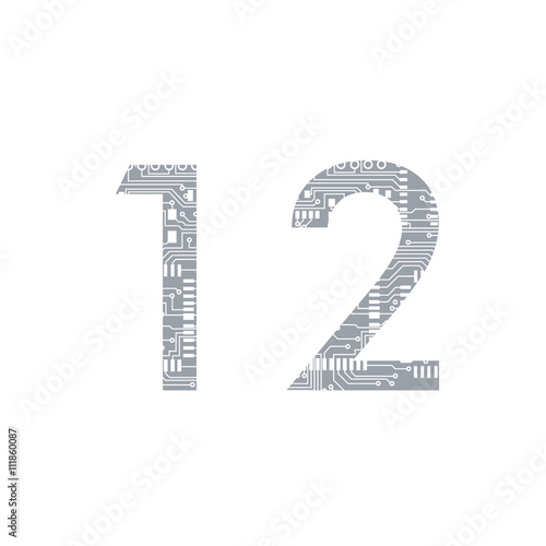 Circuit board digit 1 2 vector Vector Illustration