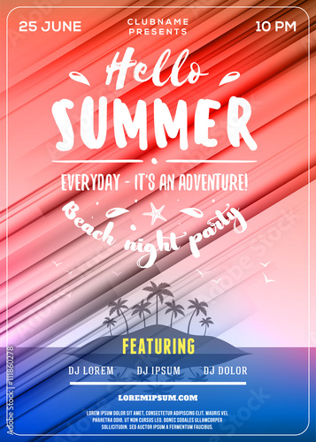 Summer Beach Party Flyer or Poster. Summer Night Party. Vector Design Template