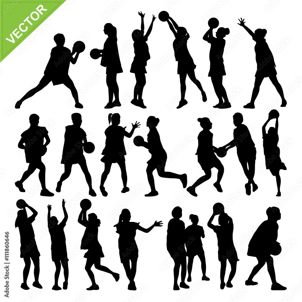 Fototapeta premium Netball player silhouettes vector