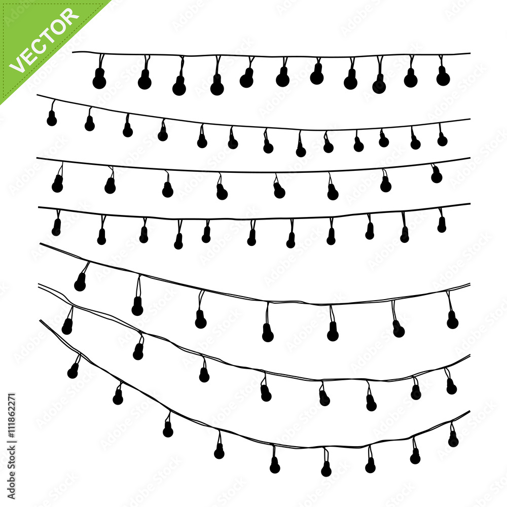 Hanging light bulbs silhouette vector