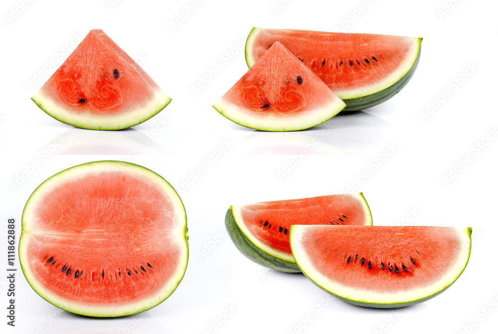 Watermelons cut pieces on white background.