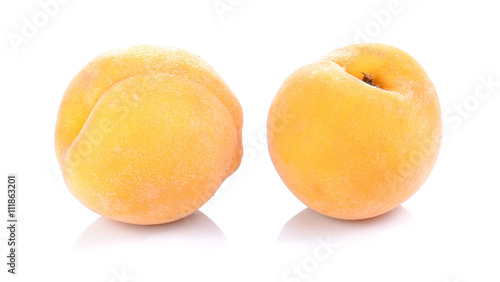 Yellow peach,Peach cut pieces  on white background.