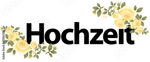 Hochzeit Schriftzug - Banner mit weißen Rosen Vektor