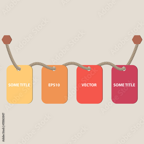 Four steps timeline cards on rope