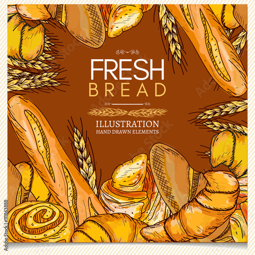 Bakery products pastries fresh bread wheat ears fresh rolls