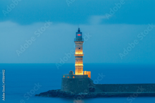 Old lighthouse in Chania, at night.