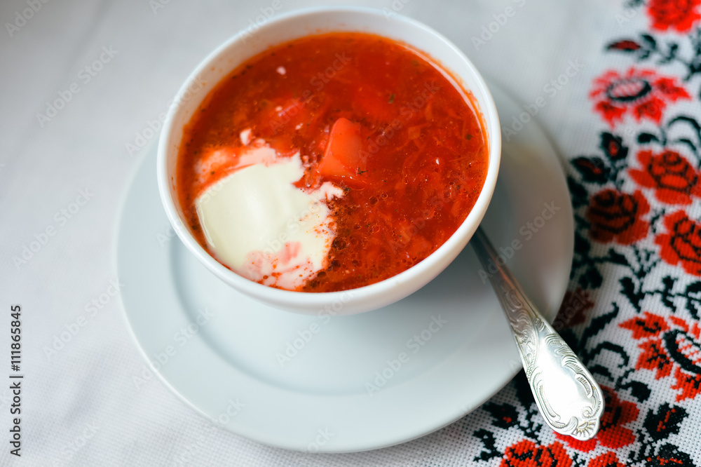 Top view of Borsch - traditional Ukrainian cuisine. Top view of Borsch - traditional Ukrainian cuisine.