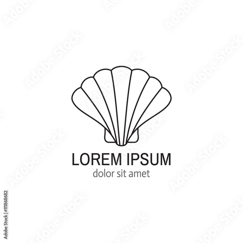 Sea shell logo template. Sea shell vector line icon isolated. Seafood restaurant logo.