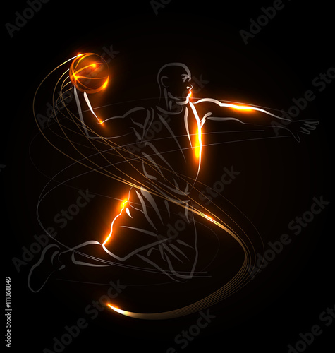 Vector illustration basketball player on dark background
