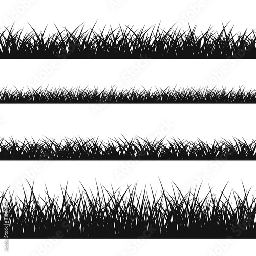 Grass silhouette seamless pattern. Nature lush landscape background Horizontal black contour isolated on white. Symbol of field lawn, park and meadow, fresh, summer. Design element Vector illustration