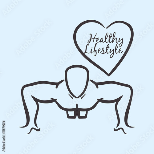 Healthy lifestyle design. Bodybuilding illustration. white backg