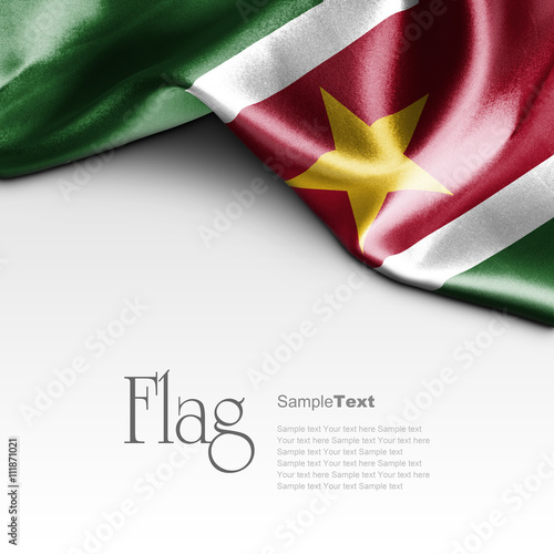 Flag of Suriname on white background. Sample text. photo