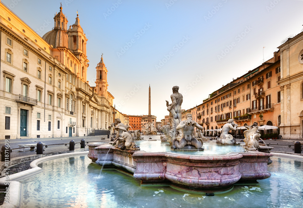 Naklejka premium Piazza Navona, Fontana del Moro, 1654, Rzym