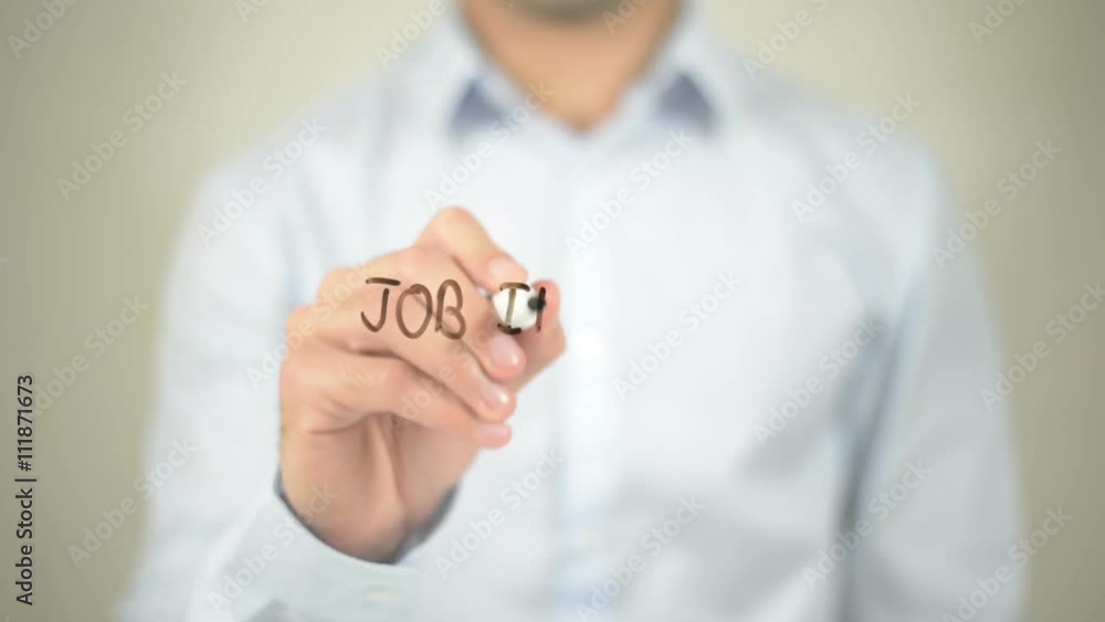 Job Interview , man writing on transparent wall Job Interview , man writing on transparent wall