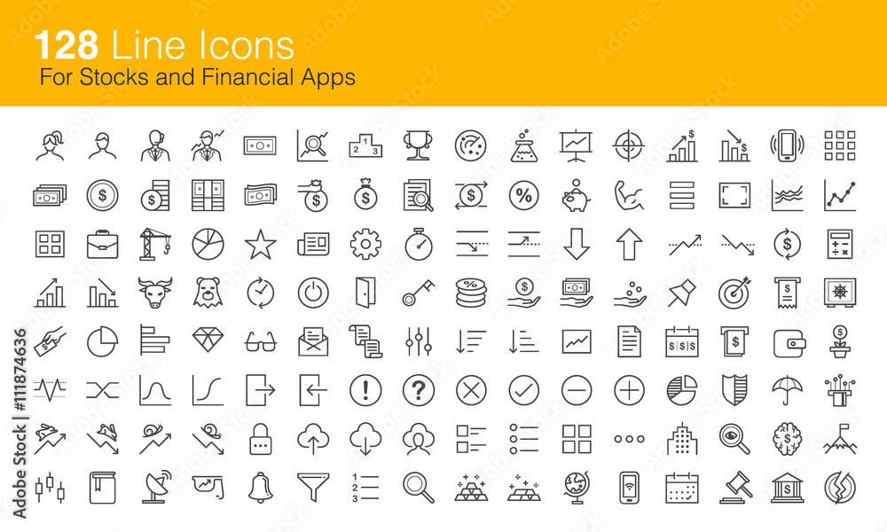 Stocks trading and Financial icon set for apps Stocks trading and Financial icon set for apps