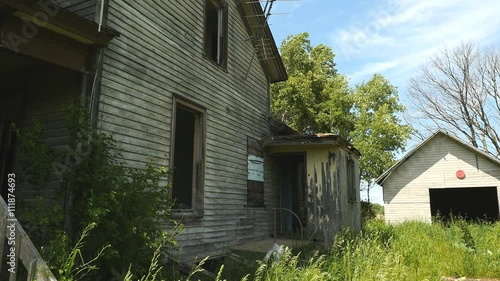 An abandoned old farm house on a shut down farm
